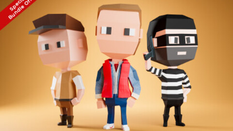 3D Low Poly Characters Pack Of 3 - Marty, Lil Ricky, Jacob The Thief
