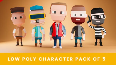 3D Low Poly Characters Pack Of 5 - Marty, Lil Ricky, Jacob, James, Abel