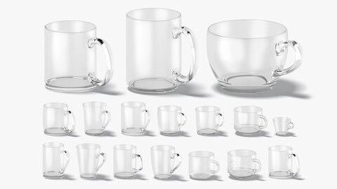 18 Glass Mug Shapes - transparent cups with different forms and sizes