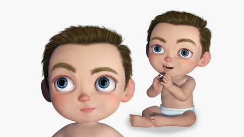Cartoon Baby Rigged 3D model 5 Lods 4K Textures Low-poly 3D model