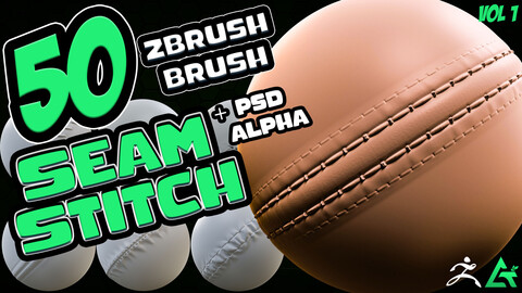 50 Seam & Stitche Zbrush Brushes + Tileable  Alpha PSD