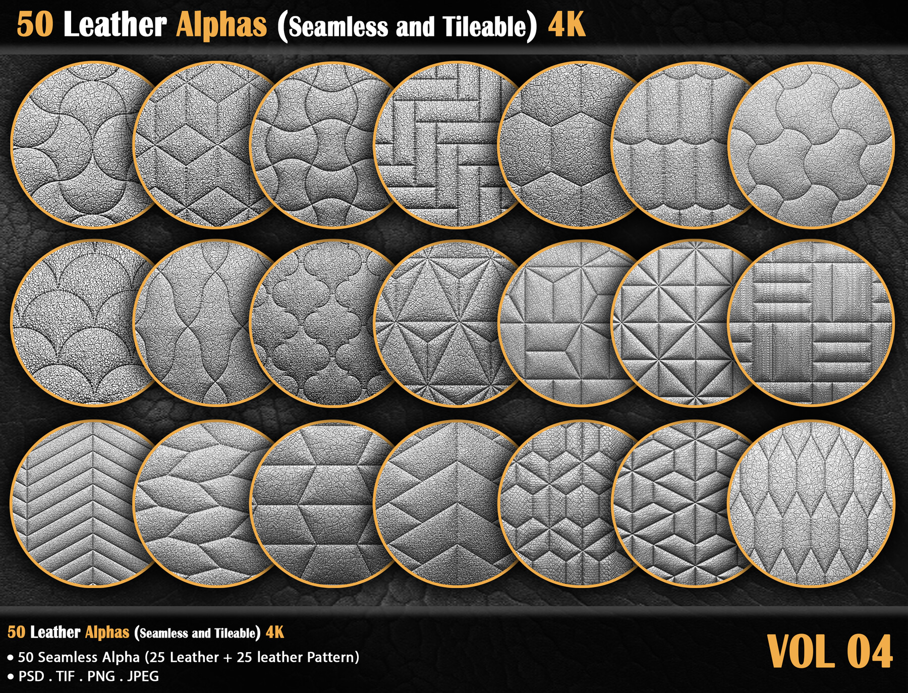 ArtStation - 50 Leather Alphas (Seamless and Tileable) 4K | Brushes