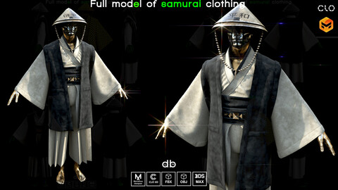 Full model of samurai clothing. MD,CLO3D, PROJECTS+OBJ+FBX+3DS MAX
