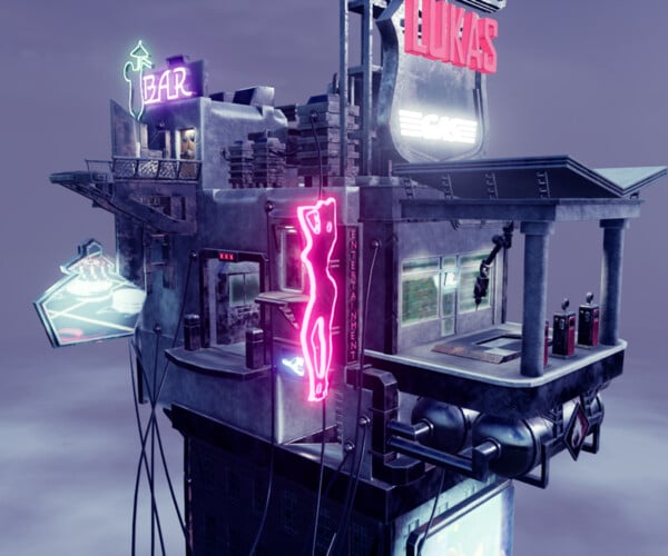 ArtStation   Cyberpunk Stylized Gas Station | Blender 3 To Unreal