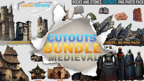 Medieval Bundle Cutouts (Castle, Characters, Houses, Vases, Mountains) - 300+ PNG Pack