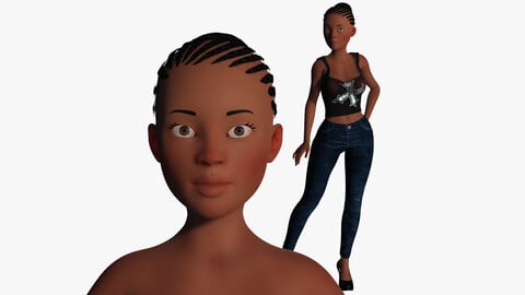 african Cartoon Girl woman Rigged 3D model Low-poly 3D model