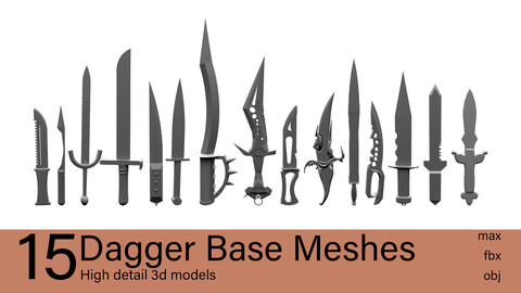 15 Dagger Base Meshes- Vol 02- 3d models-max.fbx.obj