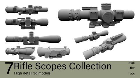7 Rifle Scopes Collection 3d models-max.fbx.obj