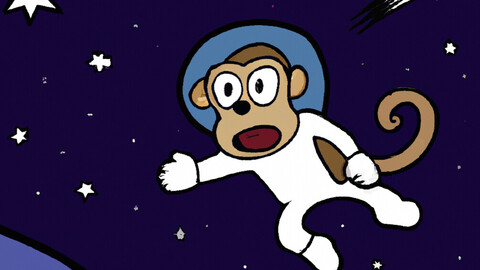 A cartoon of a monkey in space