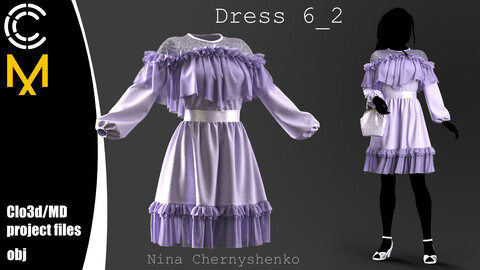 Dress 6_2. Marvelous Designer/Clo3d project + OBJ.