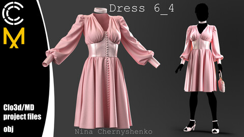 Dress 6_4. Marvelous Designer/Clo3d project + OBJ.