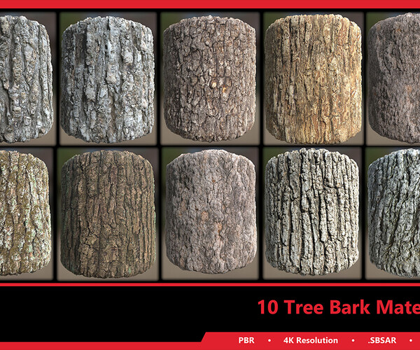 ArtStation - 10 Tree Bark Material (.sbsar file + 4k PBR Textures ...