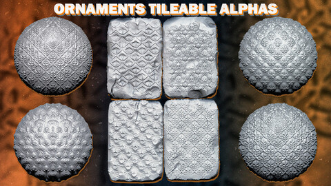 Ornaments Tileable Alphas (Displacement Maps) for ZBrush, Blender, Substance Painter