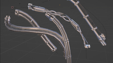 Hardsurface Sci-Fi Cables Kitbash Set ( Editable With Curve Modifier ) Blend & Obj