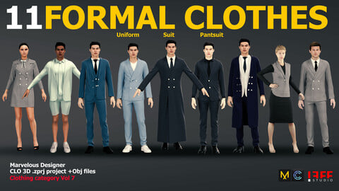 11 FORMAL CLOTHES .  SUIT / PANTSUIT / UNIFORM (Projects Files: Zprj , OBJ) VOL 8