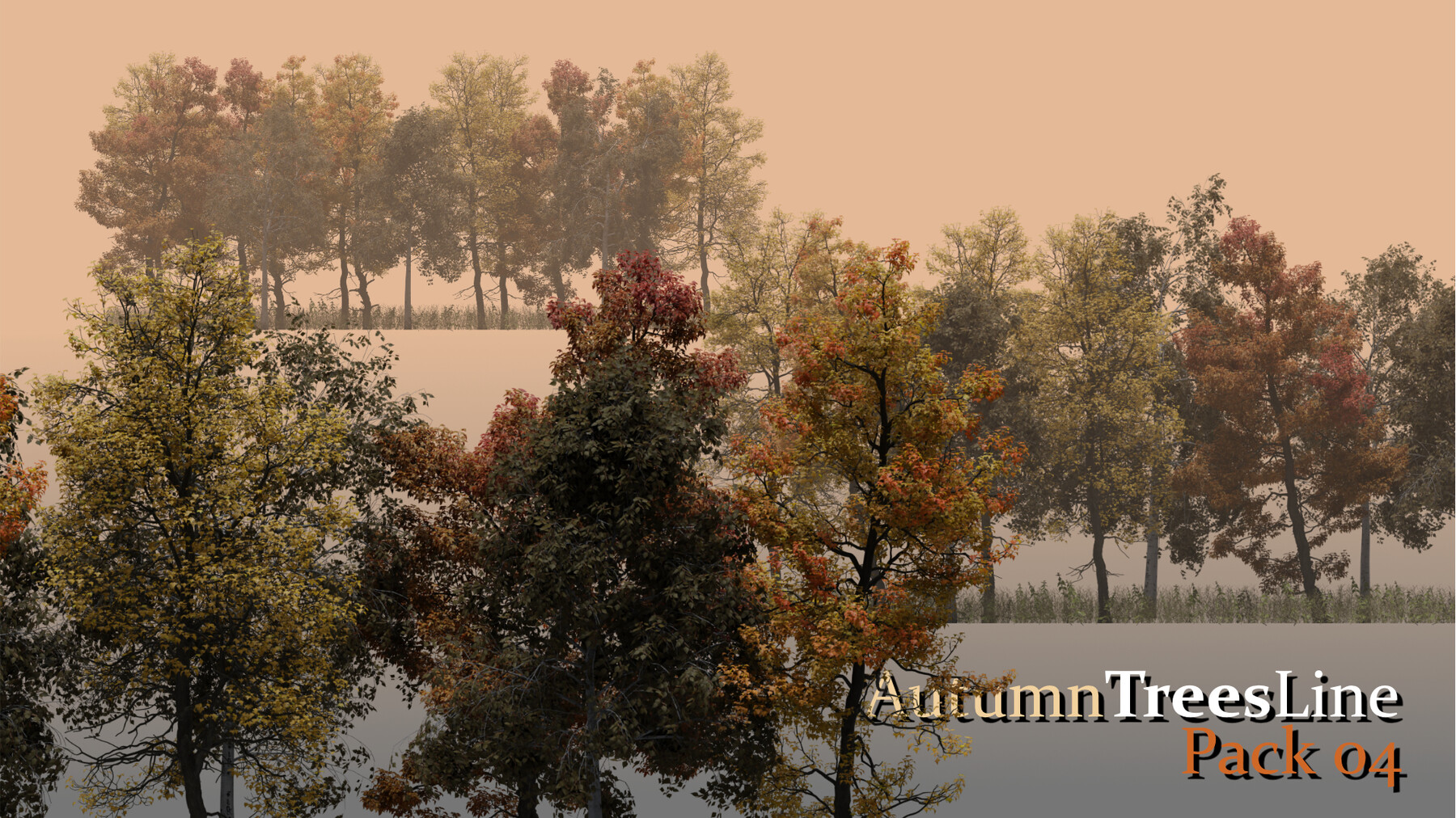 ArtStation Autumn Trees Line, Trees Horizon, PNG, Cutout, Pack 04