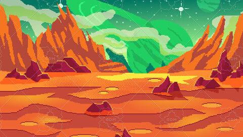 Artstation - A Distant Planet Pixel 2d Background Art Game Asset 