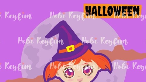 Hallowen Cute Witch Sticker Design