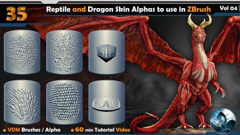35 Reptile and Dragon Skin Alphas to use in ZBrush Vol 04