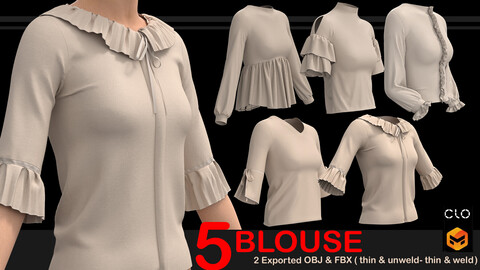 5 FEMALE BLOUSES PACK. CLO3D, MD Projects+OBJ+FBX