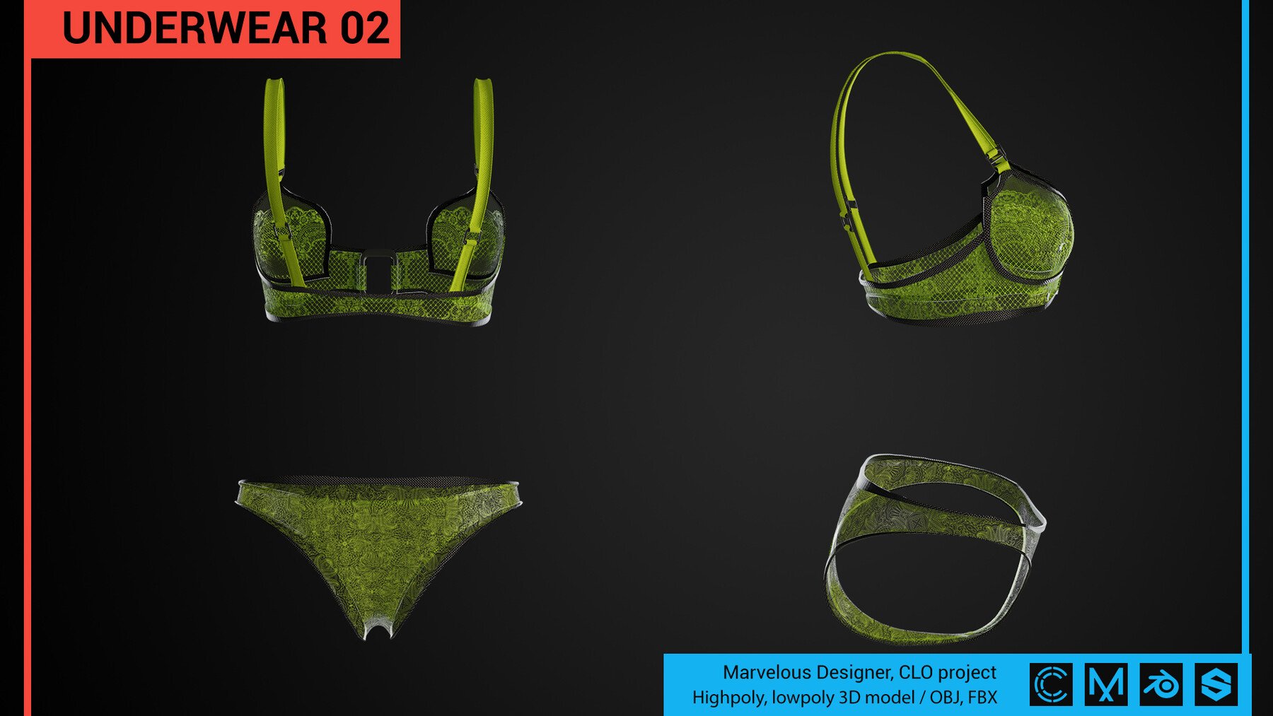 ArtStation - Underwear 02 - Marvelous Designer, CLO project.