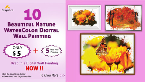 Beautiful Nature  WaterColor 10+ Digital  Wall Painting | Home Decor | Wall Decor