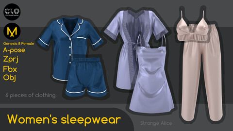 Women's sleepwear. Clo3d, Marvelous Designer projects.