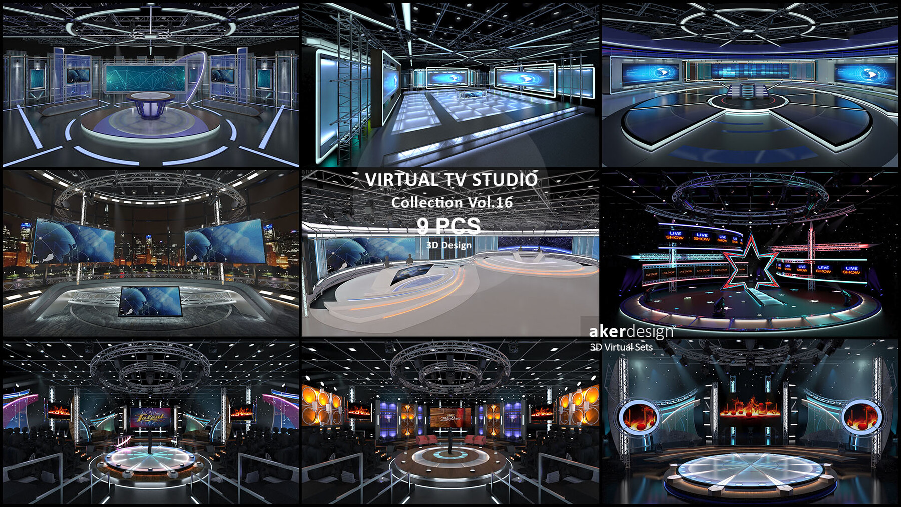 ArtStation - Virtual TV Studio Sets - Collection Vol 16 - 9 PCS DESIGN