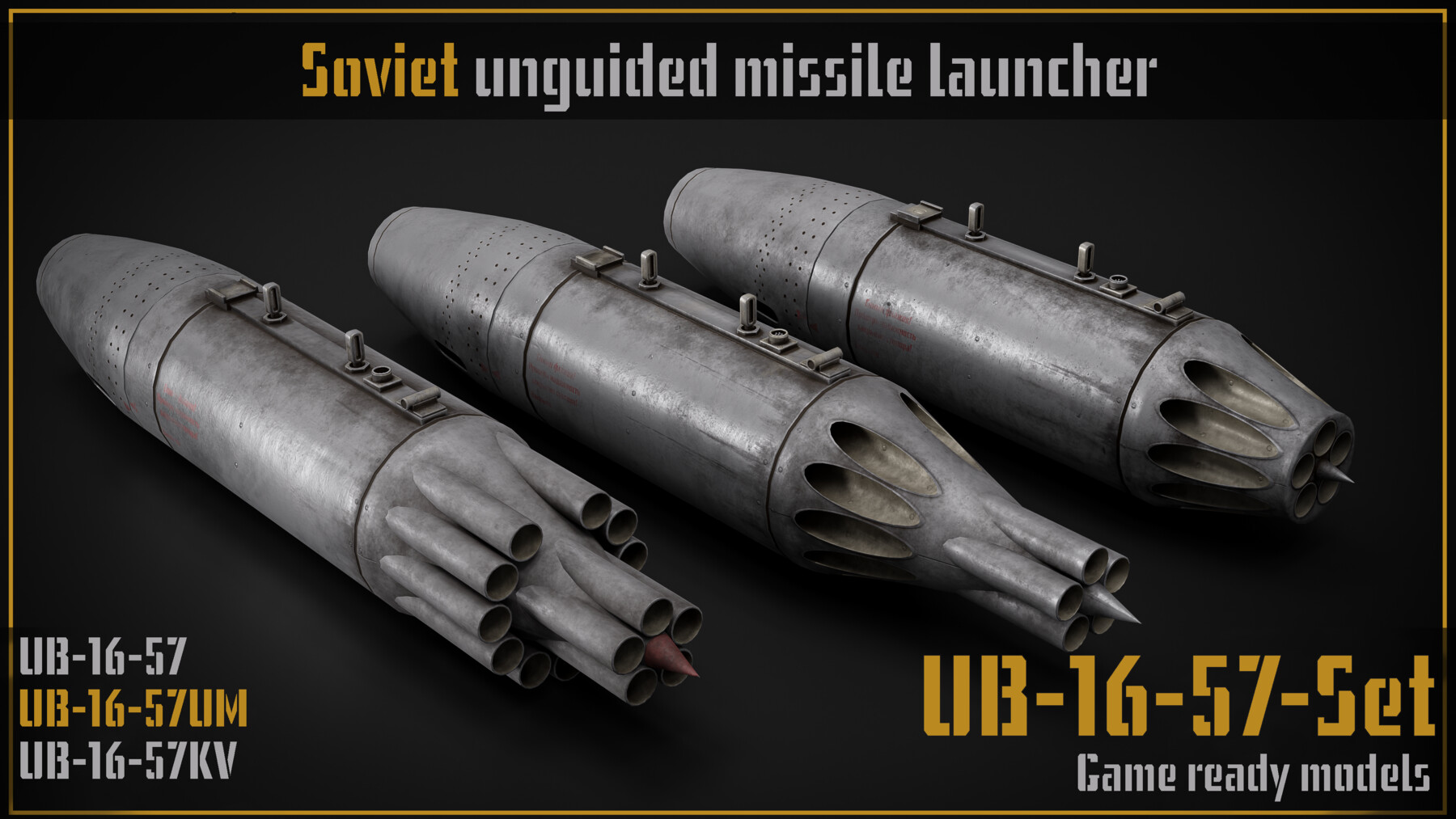 ArtStation Game ready models of soviet UB1657series unguided missile rockets launchers