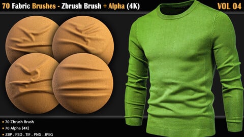 70 Fabric Brushes - Zbrush Brush + Alpha (4K)