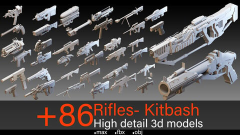 +86 Rifles- Kitbash- High detail 3d models