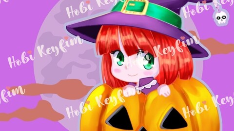 Hallowen Cute Wicth and pumpkin Sticker