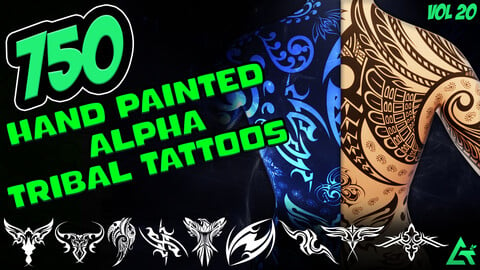 750 Hand Painted Alpha Tribal Tattoos (MEGA Pack) - Second version of Alpha Tattoos - Vol 20