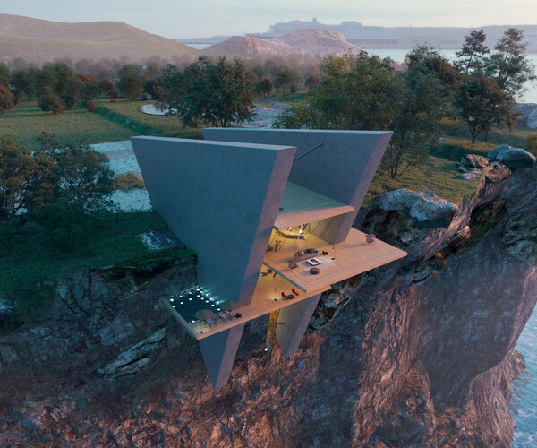 ArtStation - cliff mountain beach house modern architecture | Resources