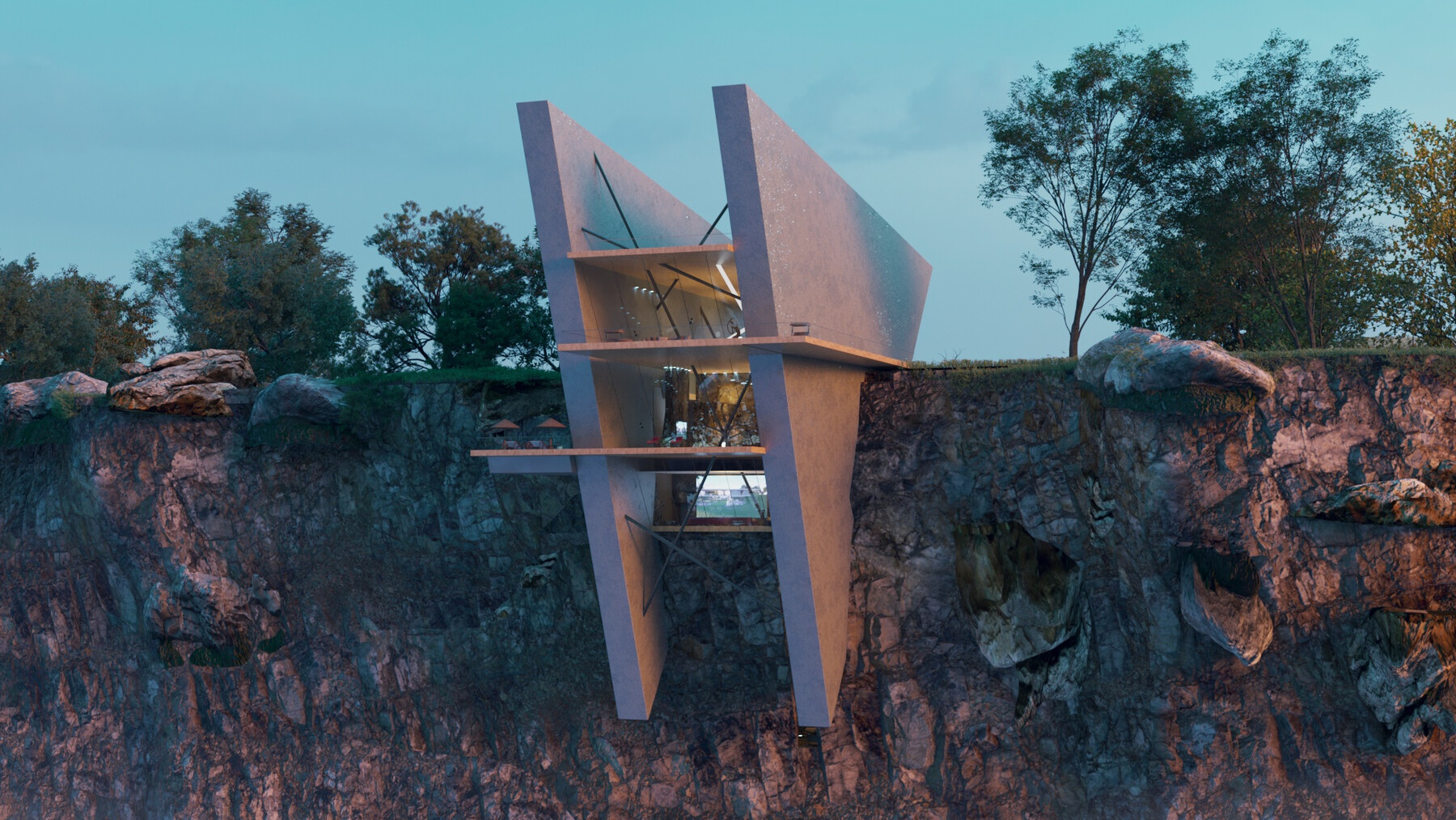 ArtStation - cliff mountain beach house modern architecture | Resources