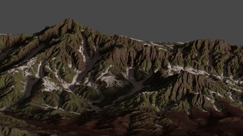 Hero Mountains Range 4km x 4km (4K).fbx + Diffuse(color) + Displacement(Height) + Snow Mask
