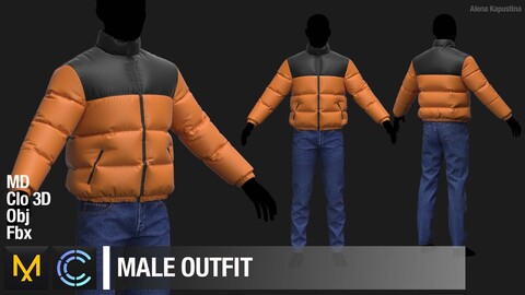 Male outfit/ Down jacket/ Jeans/ Marvelous Designer / Clo 3D project