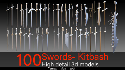 100 Swords- Kitbash- High detail 3d models