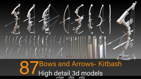 87 Bows and Arrows- Kitbash- High detail 3d models