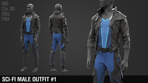 Sci-fi male outfit #1 / Cyberpunk / Future / Fantastic / Urban / Tactical / Jacket / Shirt / Pants / Set / Marvelous Designer