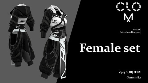 Female  set  / Marvelous Designer/Clo3D project file + OBJ