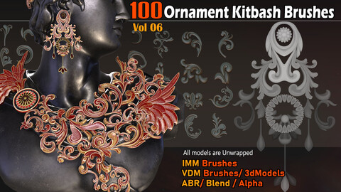 100 Ornament Kitbash brushes 3D Model/ VDM/ IMM / Blend/ Alpha VOL06