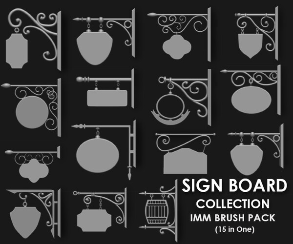 ArtStation - Sign Board Collection IMM Brush Pack 15 in One | Brushes