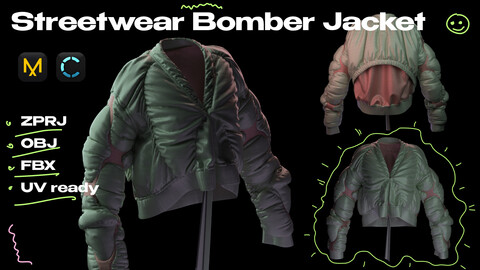 Streetwear Bomber Jacket / Clo 3d/ Marvelous Designer+OBJ/ Digital Fashion /3D Art