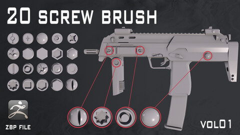 20 Screw Brush For Zbrush -Vol 01 (zbp file)