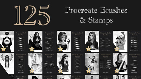 125 Procreate Brushes and Stamps | Chains, Tattoo, Jewelry, Bats, Skulls, Music & More!