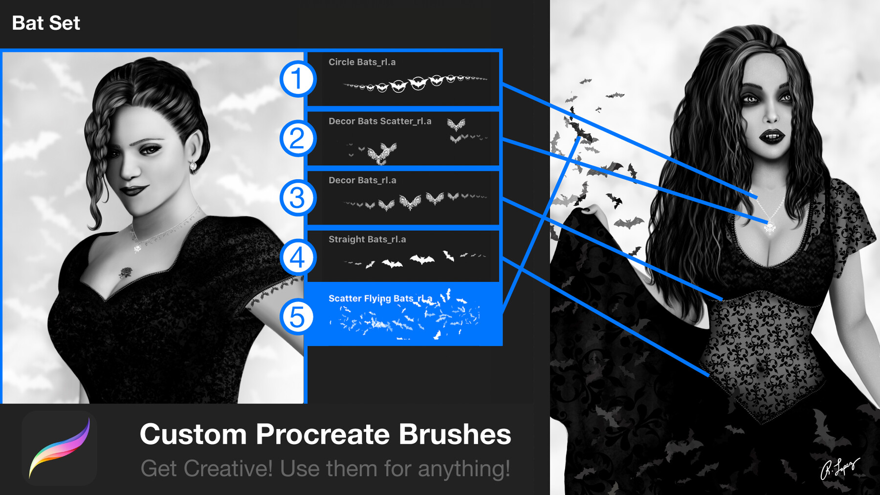 ArtStation - Procreate Brushes Flying Bats & Stamps | Brushes