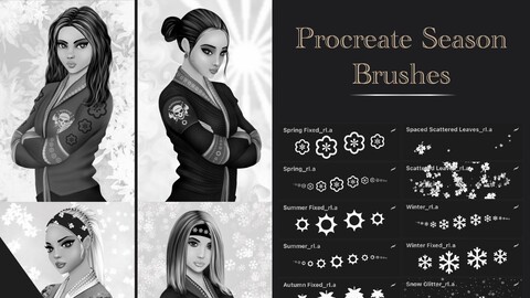 Procreate Brushes Seasons, Spring, Summer, Fall & Winter Snow Stamps