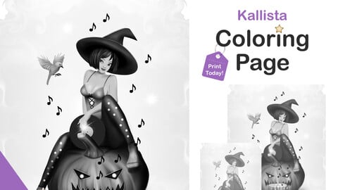 Printable Grayscale Coloring Pages for Adults | Halloween Female Witch Coloring Pages