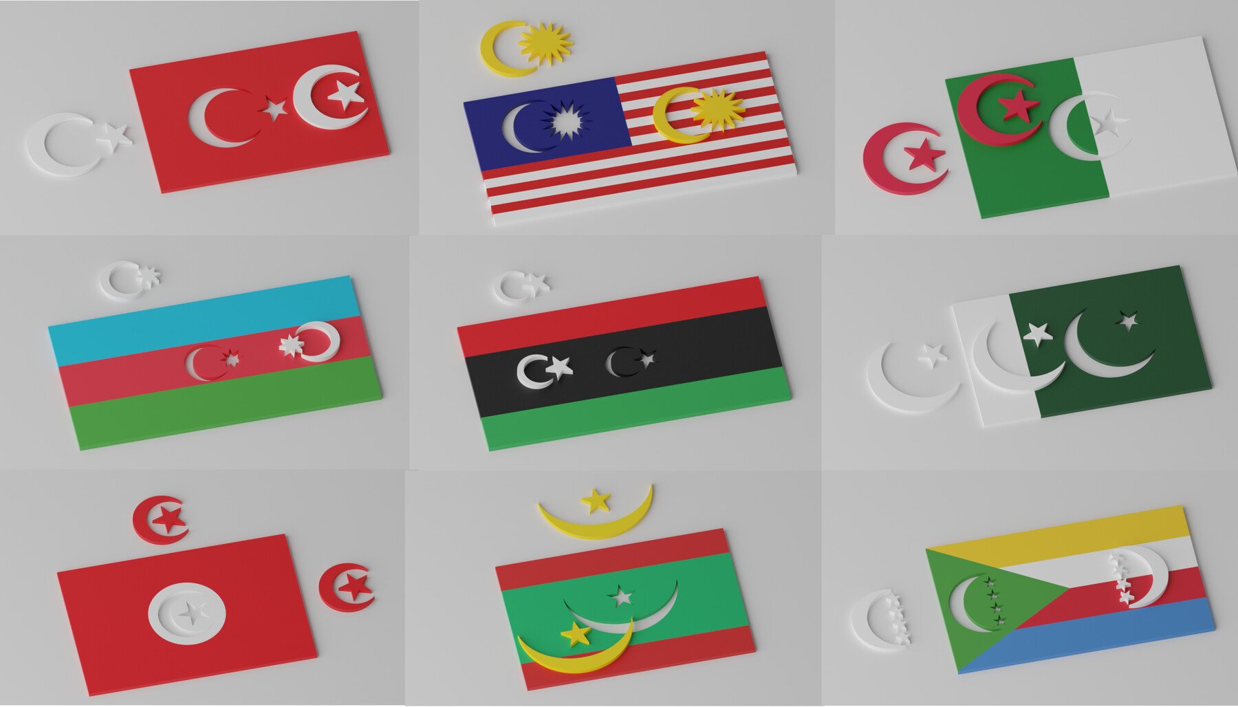ArtStation Islamic Muslim Countries Flags Collection 3D model Resources
